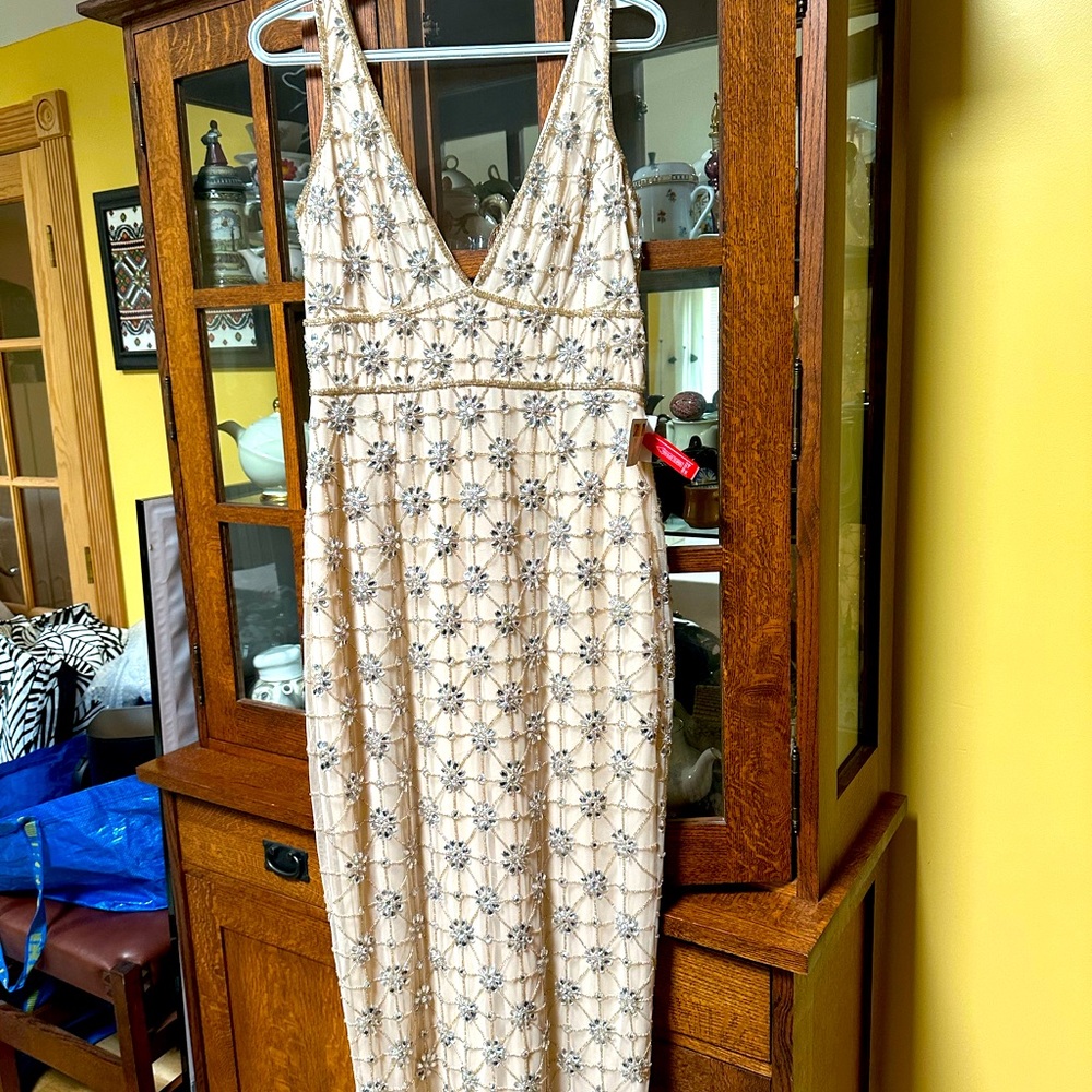 NWT MacDuggal nude/pink beaded full length gown.  Truly gorgeous.  Size 8.